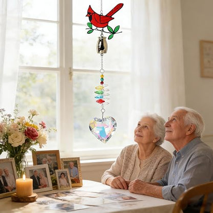 Cardinal Crystal Catcher Mini Urn for Ashes Keepsake Suncatcher with Small Cremation Holder,Hanging Memorial Decor mini urn,1.2 Inches Tiny urn for Human or Pet Ashes Sharing Memorial Urn