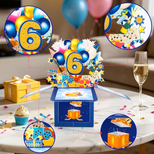 GREETING ART 6th Birthday Card,Pop Up 6 Year Old Birthday Card for Kids - color: 6th