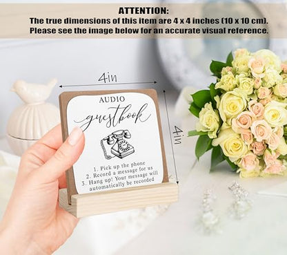 Audio Phone Guest Book Sign, Wedding Signs for Ceremony and Reception, Bridal Shower Centerpieces for Tables, Marriage Reception, Bridal Shower Party Favors, Wedding Sign with Wooden Base - color: audio guestbook1