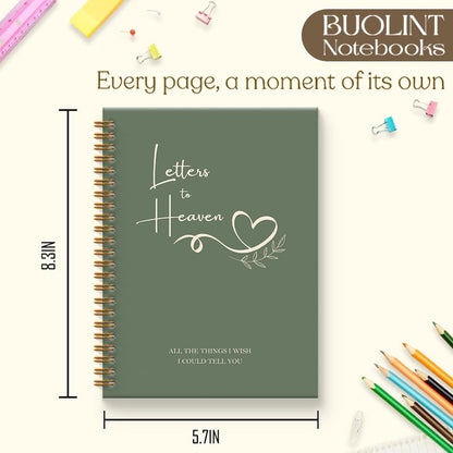 Letters to Heaven Notebook Journal 5.5x8.3, Grief Journal for Women, Memorial Sympathy Gifts for Loss of Loved One, Remembrance Bereavement Gifts Spiral Hardcover Notebook(Green) - color: Green