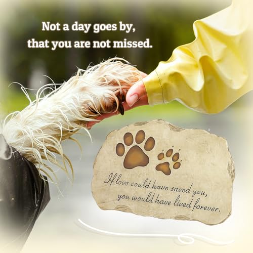 KEXMY Pet Memorial Stone Grave Marker for Dog or Cat, Pet Dog Garden Stone for Outdoor Backyard Patio or Lawn,Syampathy Pet Dog Loss Gifts (Paw Print Stone)