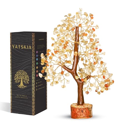 YATSKIA Citrine Tree | Gemstone Money Tree Feng Shui | Good Luck Crystals | Shelf Decor for Bedroom | Crystal Desk Decor | Healing Gift | Birthday Gifts for Women | 10 Inch - color: Citrine Golden Wire