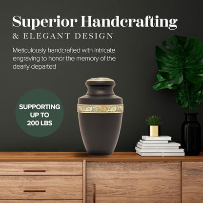 Eternal Harmony Large Urn for Ashes, Adult Male & Female Cremation Urn for Human Ashes with Elegant Finishes, Secure Seal & Velvet Bag, Funeral Urn for Women & Men Up to 200 lbs, 7”x11” (Black)