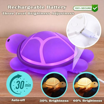 Turtle Night Light, Sea Turtle Gifts, Cute Soft Silicone Squishy LED Lamp with 7 RGB Colors, Dimmable, Timer, Touch Control, Living Bedroom Decor - style: Turtle