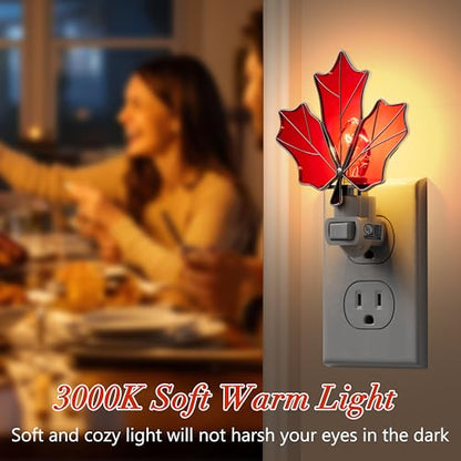 Stained Glass Maple Leaf Night Lights Plug in for Home,7W Warm Light - color: Brown Maple Leaf