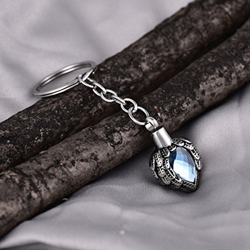 Urn Keychain Birthstone Angel Wing Memorial Keepsake for Ashes Cremation Jewelry- Blue - color: Blue