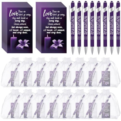 Yeaqee 150pcs/50set Funeral Favor Pen Poem Card for Guests, Purple, Candle - color: Purple, style: Candle