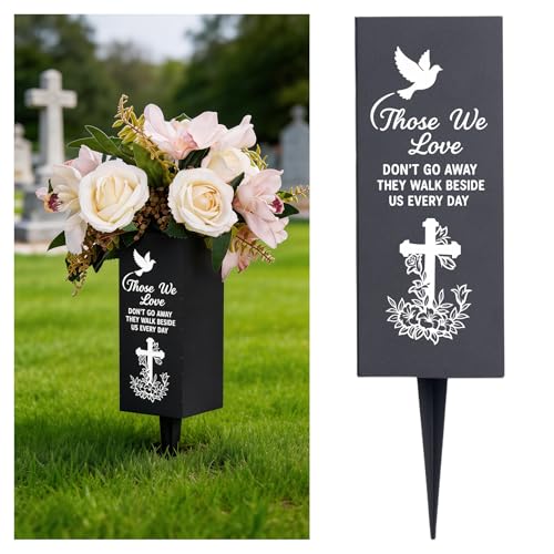 Cemetery Vases for Grave, Metal Cemetery Grave Flower Vase with Drainage Holes for Fresh/Artificial Flowers, Flower Holder Memory Sign for Loss of Father/Dad Memorial Day Vases - color: Loved One