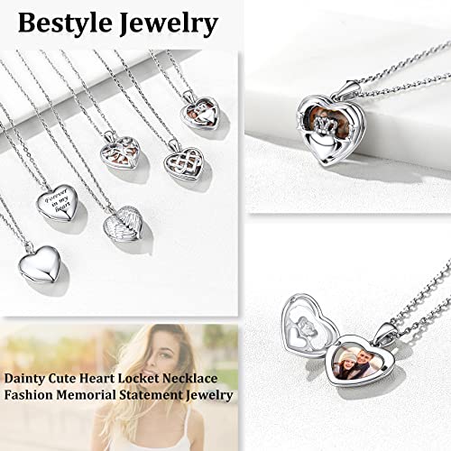 Bestyle Sterling Silver Heart Locket Necklace for Women, Dainty Cute Small Heart Locket Pendant in Gold/Rose Gold/Silver, Love Statement Jewelry Gift for Mother Wife - color: C1. Claddagh-Silver-Locket Only, NO Custom