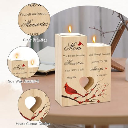 Sympathy Gifts for Loss of Mom Wooden Cardinal Candle Holder Memorial Gifts Funeral Decorations Table Decor Mom Thinking of You Remembrance Condolence Grief Presents for Loss of Loved One Mother