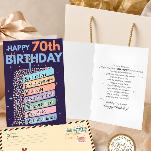 70th Birthday Card, Happy 70th Birthday CardS for Women Men with Seal and Envelope, 70 Year Old Birthdayy Cards for Mom Dad Grandma Grandpa Wife Husband Friend - color: 70th
