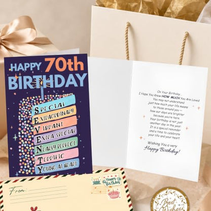 70th Birthday Card, Happy 70th Birthday CardS for Women Men with Seal and Envelope, 70 Year Old Birthdayy Cards for Mom Dad Grandma Grandpa Wife Husband Friend - color: 70th