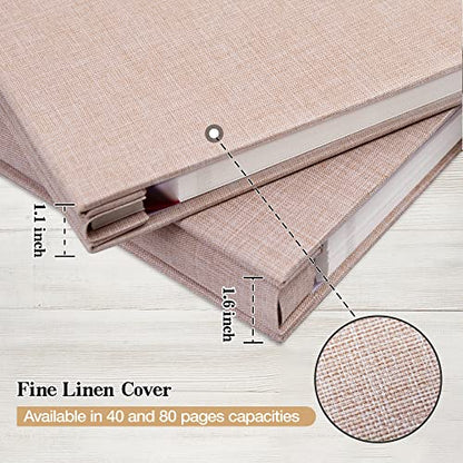 potricher 11x10.6 Inch Self Adhesive Photo Album Linen Cover 80 Pages Sticky 3x5 4x6 5x7 6x8 8x10 8.5x11 Magnetic DIY Scrapbook Photo Album with A Metallic Pen (Beige) - color: Beige, size: 11x10.6 Inches 80 Pages