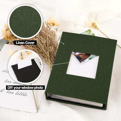 Ywlake Photo Album 4x6 50 Pockets 2 Packs, Small Mini Capacity Linen Photo Album Bulk Sets, Each Pack Holds 50 Top Loader Vertical Only Picture for Kids Boy Girls Green - color: Green, size: 50 Pockets/2PK