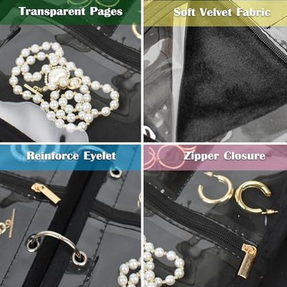 Travel Jewelry Organizer Case,Jewelry Bags Jewelry Storage Book Binder with Clear Zipper Velvet Pouch for Traveling,Earrings, Rings, Necklace, Bracelet - color: Black