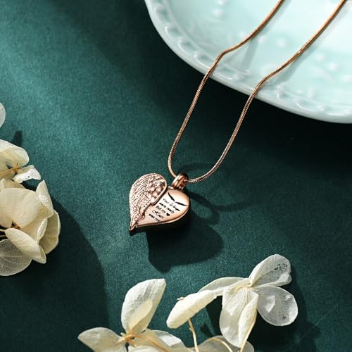 Love Heart Cremation Jewelry Urn Necklaces Wing Urn Necklaces for Ashes Memorial Keepsake Pendant for Women Men Gifts With Funnel Kit & Bag - color: RoseGold