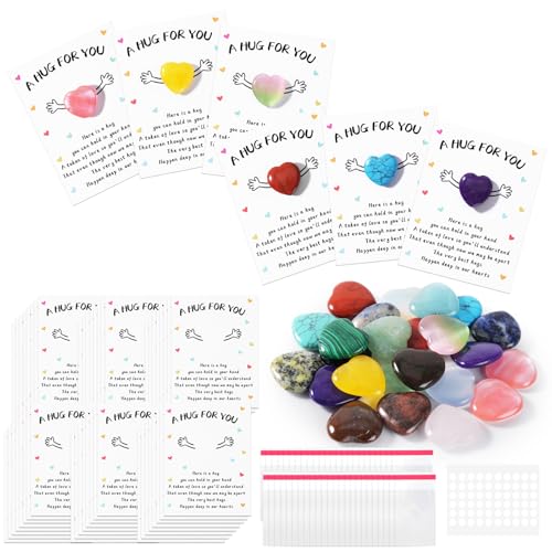 Pocket Hug Bulk with Little Heart Worry Stones and Gift Cards, Pocket Hug Token Keepsake for Friends, Colleagues, Funeral, Celebration of Life, Encouragement Party Favors (48 Sets) - color: 48 Sets