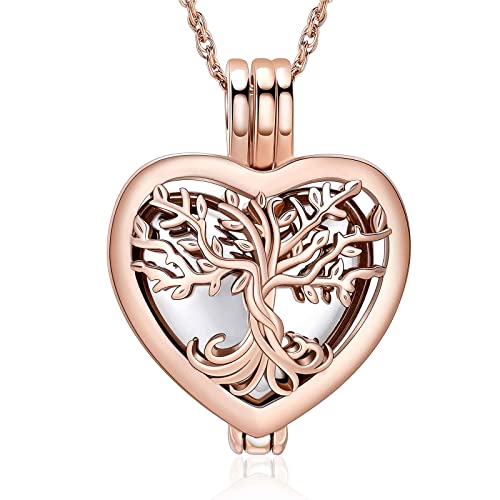 shajwo Heart Cremation Jewelry Tree of Life Urn Ashes Necklace for Women Men Loved One Memorial Human Ash Pendant - color: Tree-Rose Gold 2