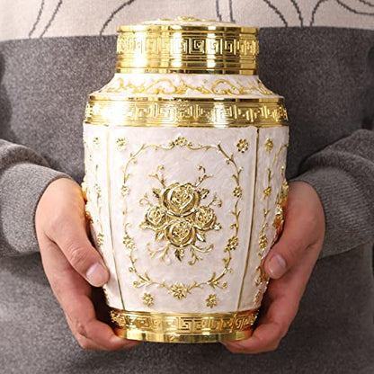 Urn for Human Ashes Adult Female - Rose Flower Cremation Urn Mom - Funeral Urn for Women Made of Zinc Alloy - Hold 200 Cubic inches of Ashes (Large Gold) - color: Large Gold