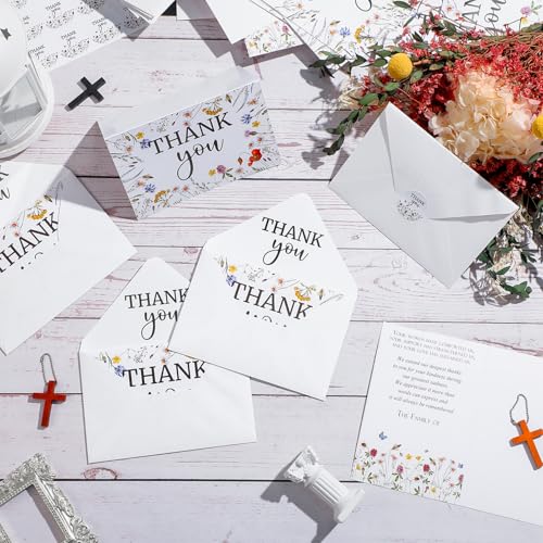 Fumete 50 Set Funeral Thank You Cards, Wildflowers - style: Wildflowers