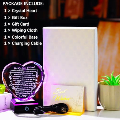 Arikyrist Best Friend Birthday Gifts with Colorful LED Base Crystal to My Best Friend Heart Gifts Friendship Gift for Women for Christmas Female Friend Gift Ideas BFF Gift for Her, Bestie Gifts - style: Best Friend Gifts 2