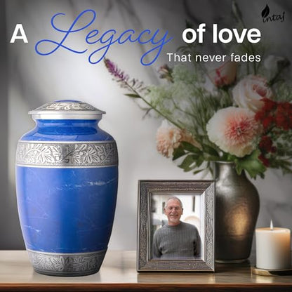 Marble Finish Metal Cremation Urn for Human Ashes, 200 Cu in, Blue - color: Blue, size: Large