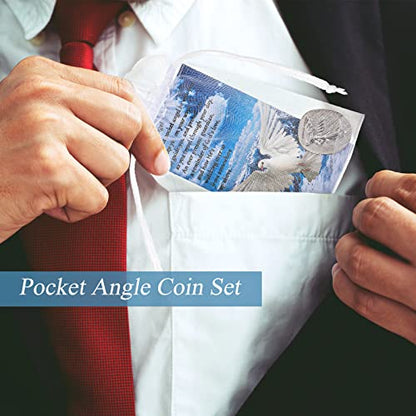 Sureio 10 Sets Memorial Angel Sign Coins Funeral Pocket Token Peace Dove Poem Lucky Prayer Cards Angel Coin Funeral Favors for Guests Celebration of Life Favors (Memorial Angel Theme,30 Pieces)