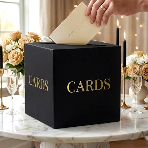 OurWarm Large Black Card Box for Graduation & Anniversary Party Decorations | Money Envelope Cards Holder for Graduation Party, Birthday, Baby Shower, Retirement, Thicker Cardboard, Easy to Assemble - color: Black