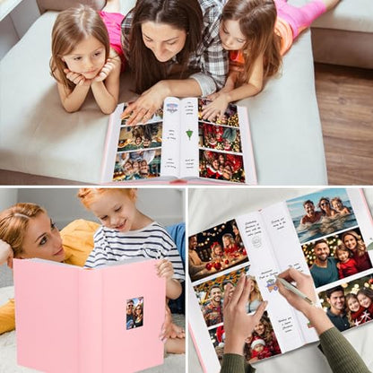 450 Pocket 4x6 Photo Album with Writing Space, Linen Cover, Pink - color: Pink