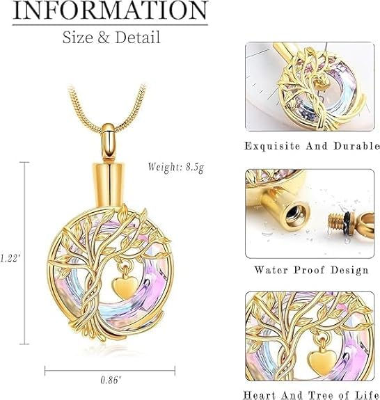 Hearbeingt Teardrop Urn Necklaces for Ashes Tree of Life Memorial Locket - color: Teardrop Tree-Customize