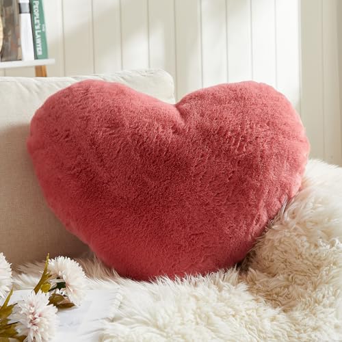 EastTree Heart Pillows, Peach Pink Heart Shaped Pillows, Love Throw Pillows Gifts, Ultra Soft Faux Rabbit Fur Small Cute Pillows, Women Girls Kid Room Decor 10x13 Inch - color: Peach Pink, size: 10 X 13 inches