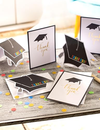 American Greetings 50-Count Graduation Thank You Note Cards, Mortar Board Gold Script Design - color: Black, Gold, White, size: 50