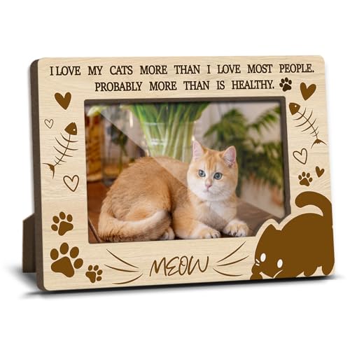 Cat Memorial Photo Frames Dog Cat Loss Remembrance Gift Sympathy Keepsake for Pet Lovers Condolence Present for Pet Owner I Love My Cats More Than I Love Most People Picture Frames 4x6 Photo - YY021 - color: brown cat08