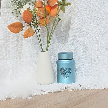 4.5 Inches Small Urn for Human Ashes Stainless Steel Mini Cremation Urn Small Keepsake Urn Heart Wing Pattern Memorial Ashes Container-Blue - size: Wing-Blue
