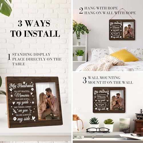 Memorial Pictures Frame, My Husband You Left Beautiful Memories Photo Frame, Sympathy Gifts For Loss Of Husband, Farmhouse Home Living Room Bedroom Decoration -b28 - style: My Husband