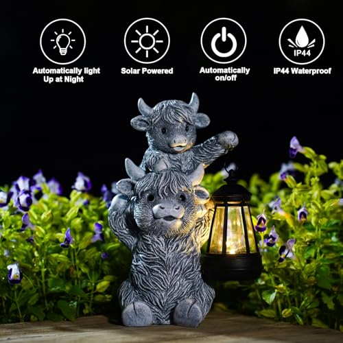 Goodeco Highland Cow with Solar Lantern Garden Statue - color: Grey Cow
