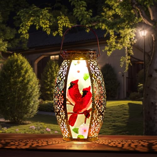 Cardinal Outdoor Solar Lanterns Waterproof 13.8" Large Hanging Solar Lantern Decorative Cardinals Solars Lights for Outside Yard Table Patio Garden Pathway Lawn Cardinal Gifts - color: Cardinal-1 Pack