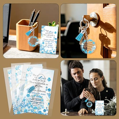 HOWAF 12 Set Funeral Favor Forget Me Not Keychains with Encouragement Card, Sympathy Gifts for Loss of Loved One Blue Flower Key Chains with Tassels for Sympathy Guest Keepsake