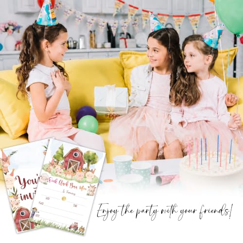 Farm Animal Birthday Invitation Cards with Envelopes, 20 Pack 4x6 Fill-In Party Invites for Boys Girls, Barnyard Kids Birthday Party Supplies - B04 - color: Farm