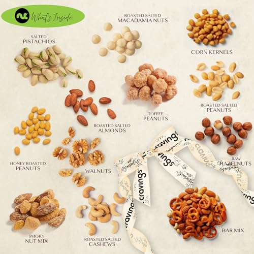 NUT CRAVINGS Gourmet Collection (12 Assortments) Sympathy Condolence | Nuts Gift Basket with Sympathy Ribbon + Greeting Card in Reusable Wooden Tray, Food Platter Healthy Snack Care Package