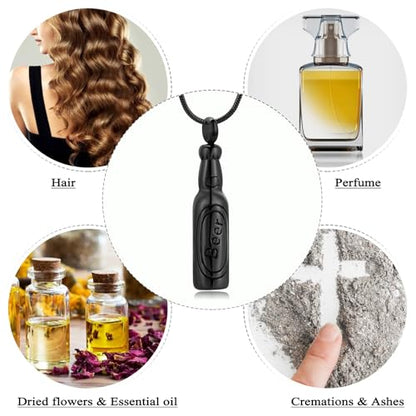 Oinsi Beer Bottle Cremation Jewelry for Ashes Stainless Steel Cylinder Tube Memorial Urn Necklace Keepsake Pendant Jewelry for Human Ashes with Filling Kits - color: A-Black