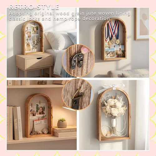 Shadow Box Frame with Clear Acrylic Door, Removable Shelves & Linen Back - Large Display Case Picture Frame for Wall or Tabletop - Memory Box for Wedding Bouquet, Photos, Medals, Memorabilia