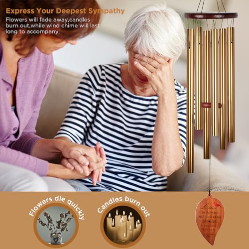 Golden Aluminium Windchimes for Outdoors - Deep Tone Memorial Wind Chimes for Loss of Loved One