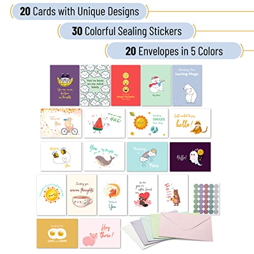 Mr. Pen- Thinking of You Cards with Envelopes, 20 Unique Design | Large 5”x7”, Thinking of You Card, Blank Inside, Greeting Cards Thinking of you, Encouragement Cards - color: Cheerful