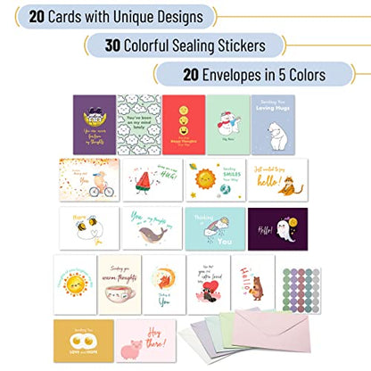 Mr. Pen- Thinking of You Cards with Envelopes, 20 Unique Design | Large 5”x7”, Thinking of You Card, Blank Inside, Greeting Cards Thinking of you, Encouragement Cards - color: Cheerful