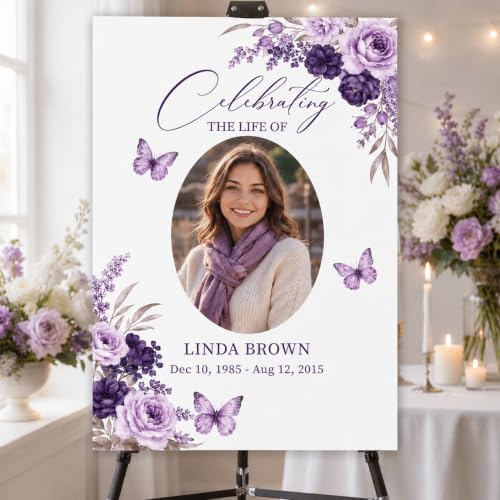 Flower Butterfly Purple Celebration of Life Welcome Sign Memorial Funeral - color: Sign 29