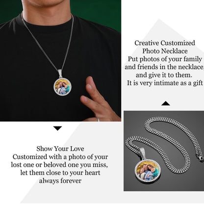 YIMERAIRE Customized Picture Necklace Personalized Circle Chain - color: 01 Circle Pendant Text(Silver)+Cuban Chain 0171