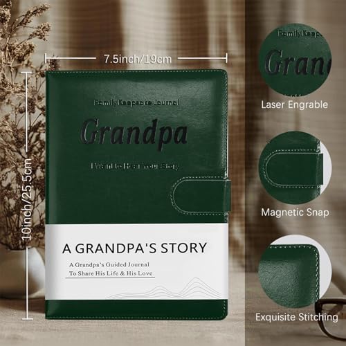 Artmag Grandpa's Life Story Journal with 250+ Prompt Questions, Family Keepsake Book Leather Cover for Grandpa to Share His Memories for Birthday Father's Day Christmas (Dark Green) - style: Grandpa's Life Story Journal （Dark Green）