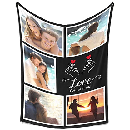 Printwoo Custom Blankets with Photos, Personalized Photo Blankets Using My Own Photo, Personalized Gifts for Boyfriends Girlfriends Dad Mom - color: 5 Photos-2