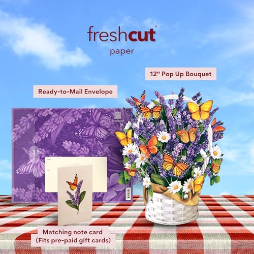 Freshcut Paper Pop Up Cards, Lavender & Butterflies, 12 Inch Life Sized Forever Flower Bouquet 3D Popup Greeting Card, Birthday & Thank You Card, Blank Notecard & Envelope (Pack of 2) - color: Lavender & Butterflies, size: 12 inches (Pack of 2)